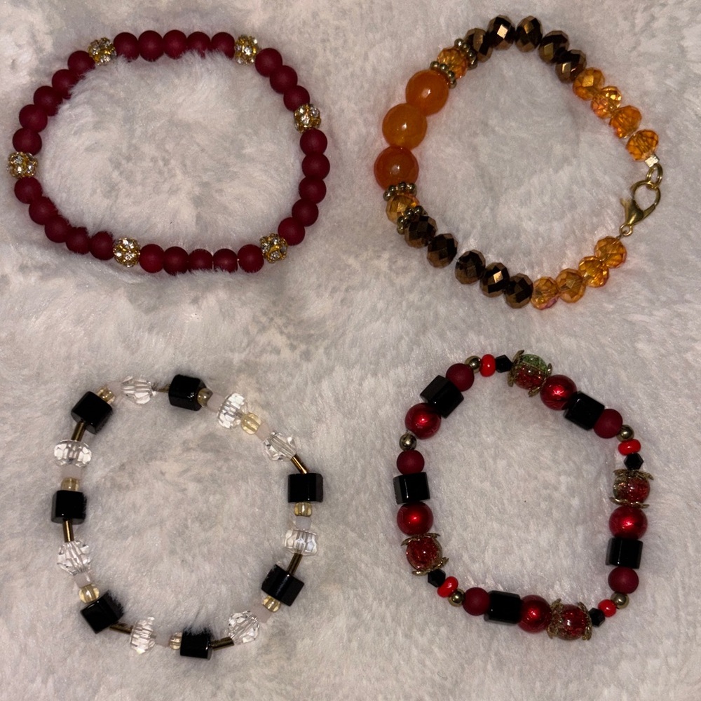 Elegant Red Beaded Stretch Bracelet - Women Jewelry